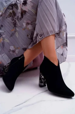 Laura Messi Botki Na Słupku|Botki Zimowe Damskie*Czarne Eleganckie Zamszowe Botki na Słupku 2047