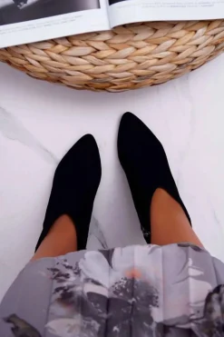 Laura Messi Botki Na Słupku|Botki Zimowe Damskie*Czarne Eleganckie Zamszowe Botki na Słupku 2047