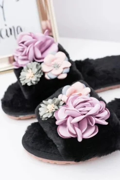 Sale Boto Czarne Klapki Damskie Z Kwiatkami Lu Boo Bouquet