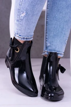 Damskie Boto Czarne Lakierowane Damskie Kalosze Sztyblety Someday