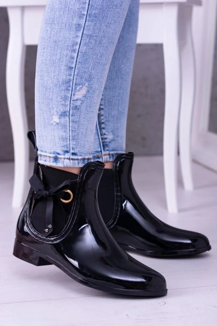 Damskie Boto Czarne Lakierowane Damskie Kalosze Sztyblety Someday