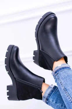 Damskie Boto Czarne Płaskie Ocieplane Botki Murcio