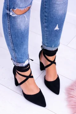 Online Boto Czarne Wiązane Czółenka Na Słupku Demmi