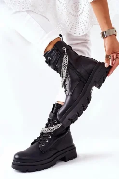 Discount Boto Czarne Workery Botki z Łańcuchem Midtown