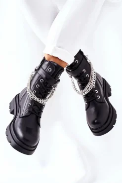 Discount Boto Czarne Workery Botki z Łańcuchem Midtown