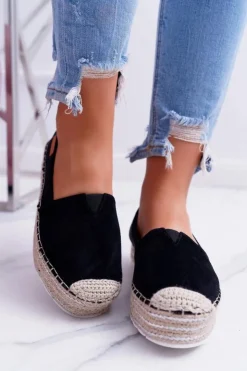 Hot Boto Czarne Wsuwane Zamszowe Espadryle Mariako