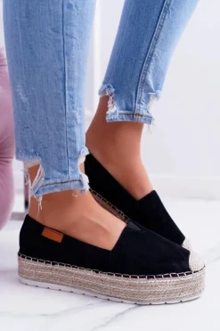 Hot Boto Czarne Wsuwane Zamszowe Espadryle Mariako