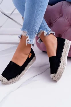 Hot Boto Czarne Wsuwane Zamszowe Espadryle Mariako