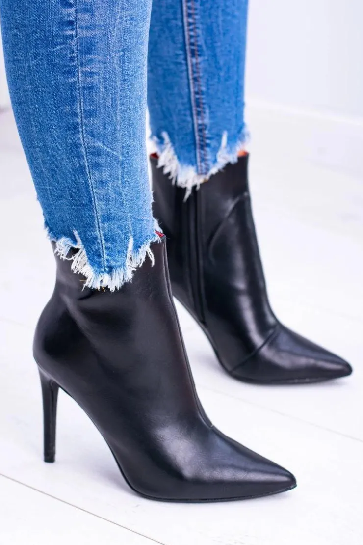 Boto Czarne Botki*Czarne Wysokie Botki Na Szpilce Remos