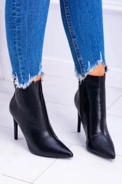 Boto Czarne Botki*Czarne Wysokie Botki Na Szpilce Remos