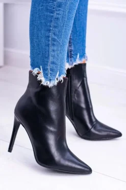 Boto Czarne Botki*Czarne Wysokie Botki Na Szpilce Remos