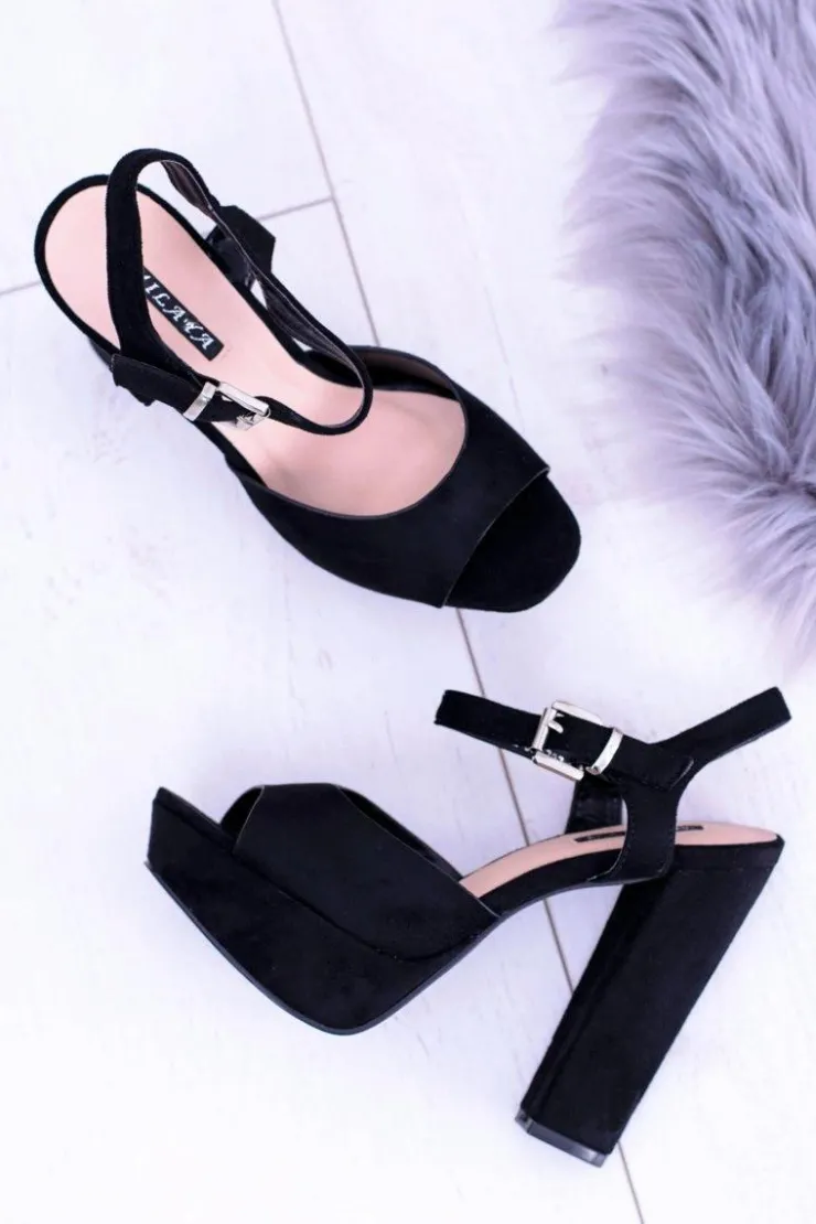 Best Boto Czarne Wysokie Zamszowe Sandałki na Słupku Gertigo