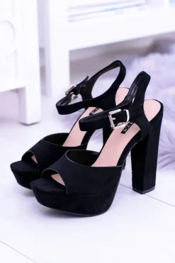 Best Boto Czarne Wysokie Zamszowe Sandałki na Słupku Gertigo