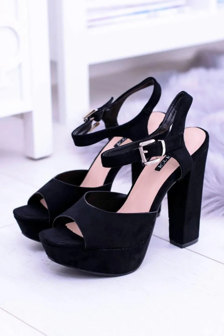 Best Boto Czarne Wysokie Zamszowe Sandałki na Słupku Gertigo