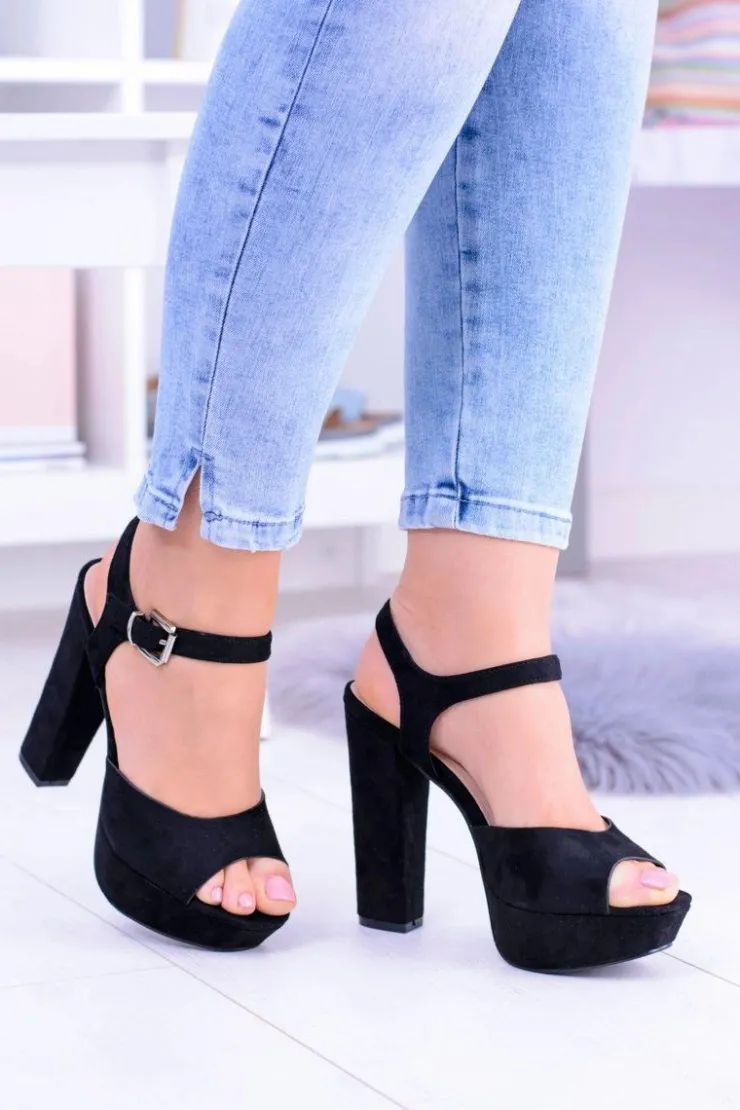 Best Boto Czarne Wysokie Zamszowe Sandałki na Słupku Gertigo