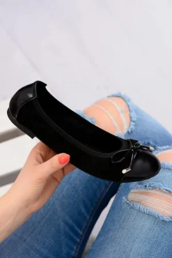 Online Boto Czarne Zamszowe Balerinki Z Kokardką Mobi