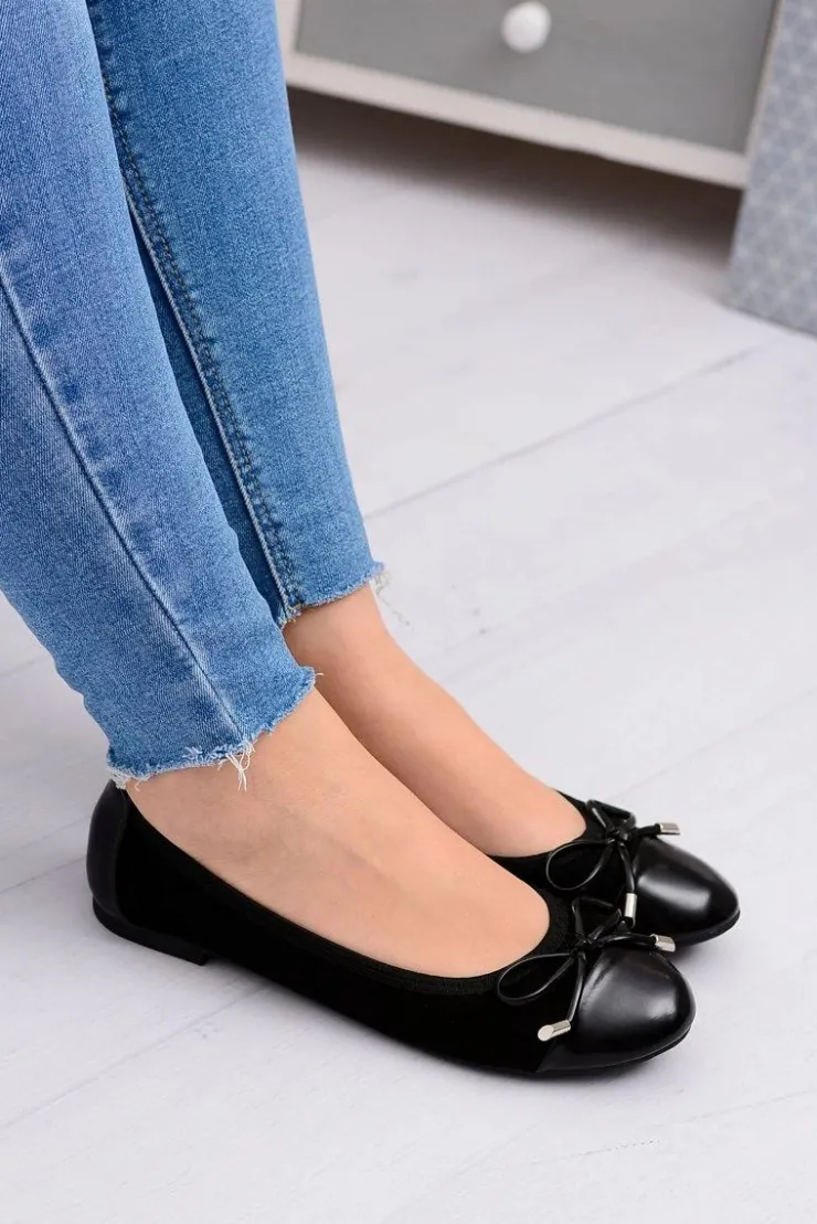 Online Boto Czarne Zamszowe Balerinki Z Kokardką Mobi