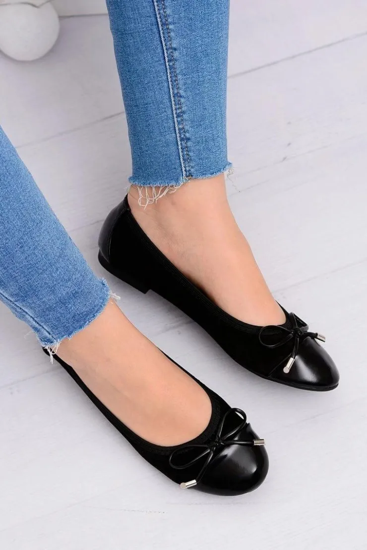 Online Boto Czarne Zamszowe Balerinki Z Kokardką Mobi