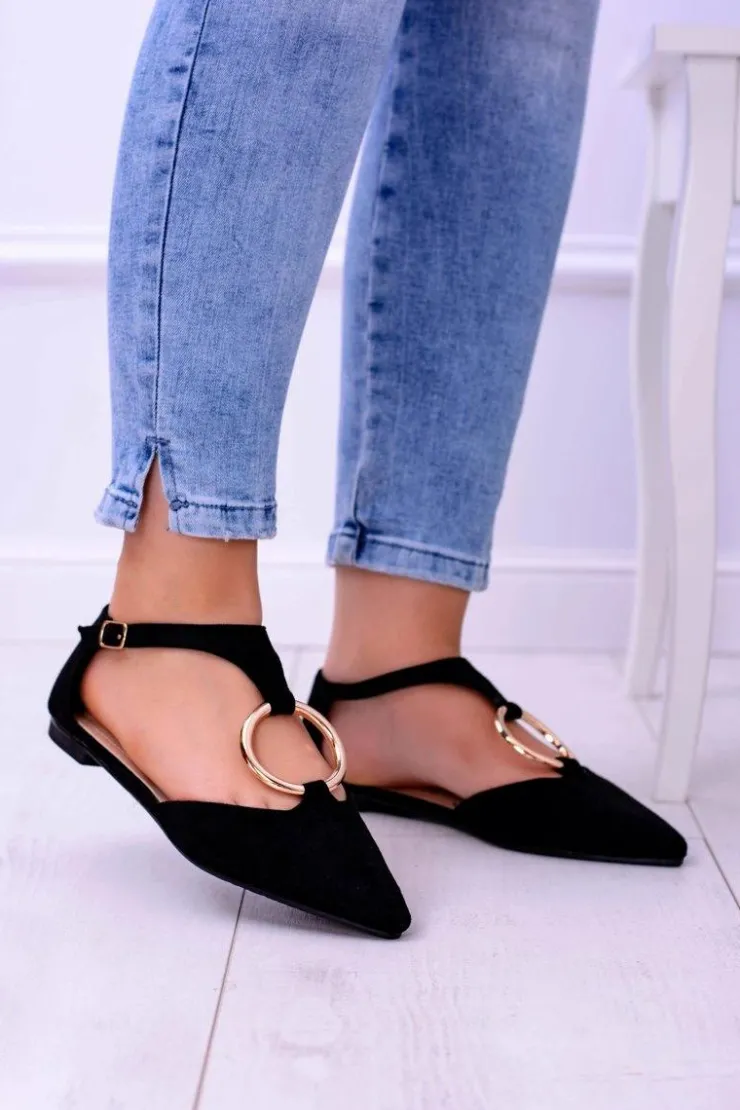 Outlet Boto Czarne Zamszowe Balerinki w Szpic Ciao