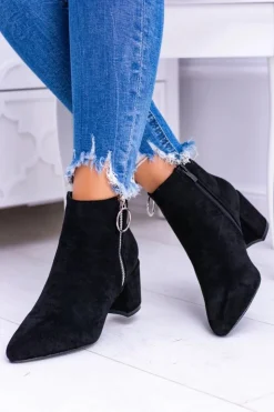 Hot Boto Czarne Zamszowe Botki Na Słupku w Szpic Jonnes