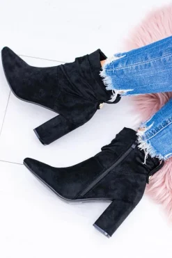 Damskie Boto Czarne Zamszowe Botki Na Słupku Bresci