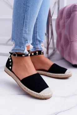 Damskie Boto Czarne Zamszowe Espadryle Balerinki z Ćwiekami Christelle