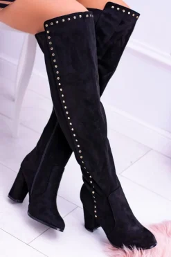 Clearance Boto Czarne Zamszowe Kozaki Muszkieterki Portoso