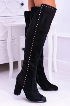 Clearance Boto Czarne Zamszowe Kozaki Muszkieterki Portoso