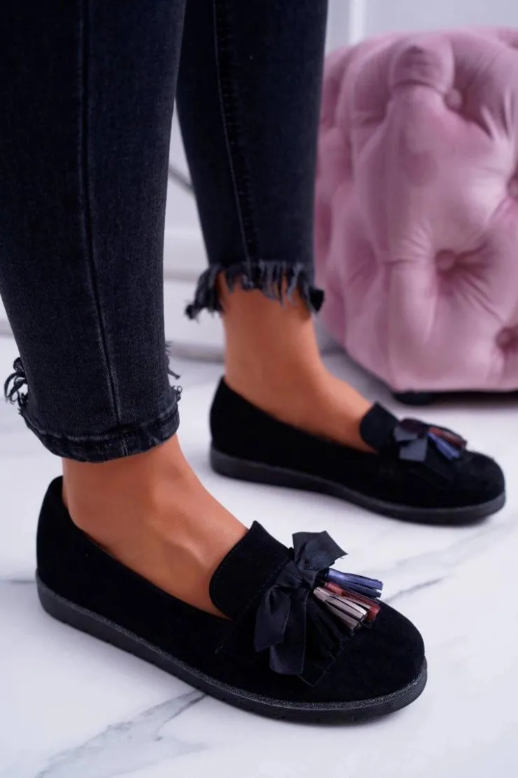 Best Boto Czarne Zamszowe Mokasyny Z Frędzlami Ermire
