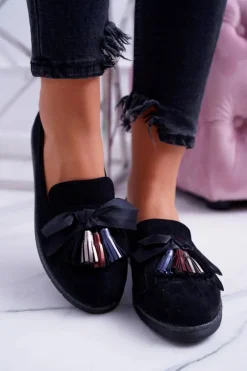 Best Boto Czarne Zamszowe Mokasyny Z Frędzlami Ermire