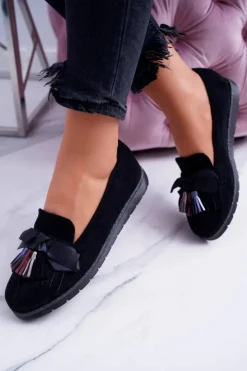 Best Boto Czarne Zamszowe Mokasyny Z Frędzlami Ermire