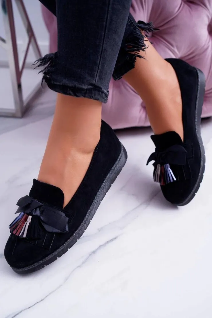 Best Boto Czarne Zamszowe Mokasyny Z Frędzlami Ermire