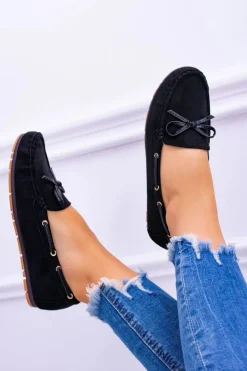 Damskie Damskie buty S.Barski Czarne Zamszowe Mokasyny Comfort Gucio