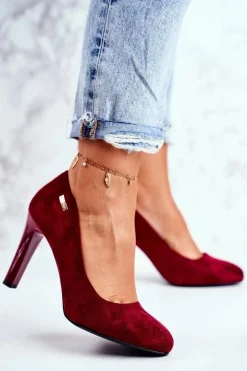 Damskie Buty Sergio Leone Czółenka damskie Bordowe Zamszowe Na Słupku Sergio Leone Campbell