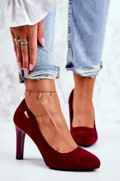 Damskie Buty Sergio Leone Czółenka damskie Bordowe Zamszowe Na Słupku Sergio Leone Campbell