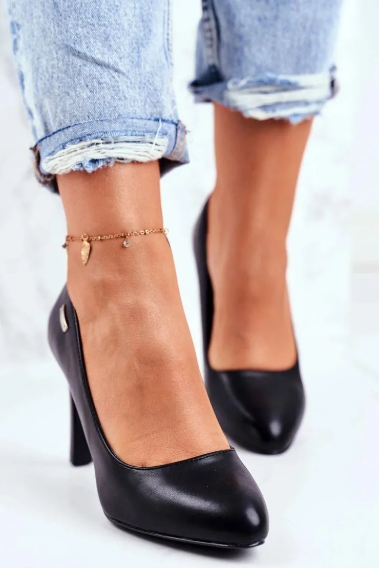 Damskie Buty Sergio Leone Czółenka damskie Czarne Matowe Sergio Leone Na Słupku Campbell