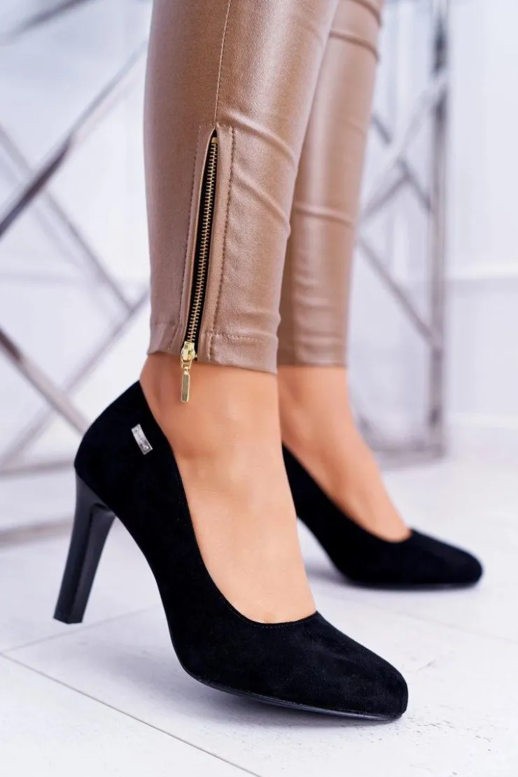 New Buty Sergio Leone Czółenka damskie Czarne Na Słupku Zamsz Sergio Leone Campbell