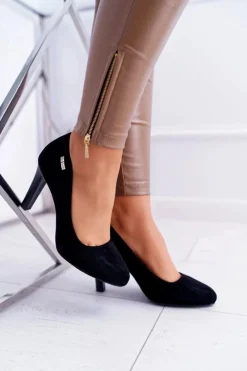 New Buty Sergio Leone Czółenka damskie Czarne Na Słupku Zamsz Sergio Leone Campbell