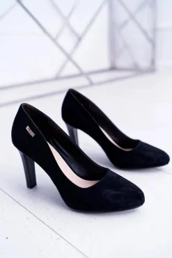 New Buty Sergio Leone Czółenka damskie Czarne Na Słupku Zamsz Sergio Leone Campbell