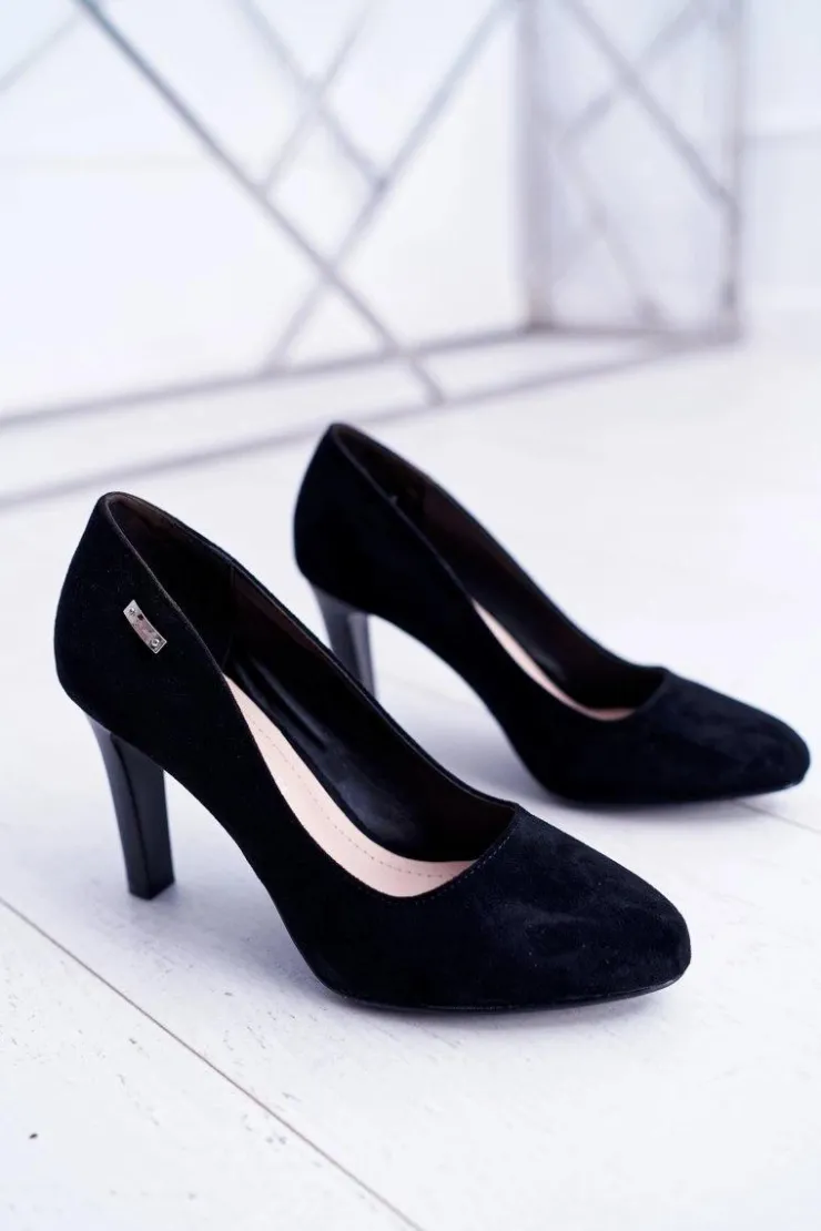 New Buty Sergio Leone Czółenka damskie Czarne Na Słupku Zamsz Sergio Leone Campbell