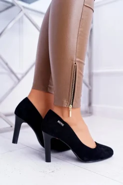 New Buty Sergio Leone Czółenka damskie Czarne Na Słupku Zamsz Sergio Leone Campbell