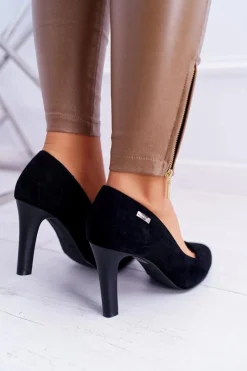 New Buty Sergio Leone Czółenka damskie Czarne Na Słupku Zamsz Sergio Leone Campbell