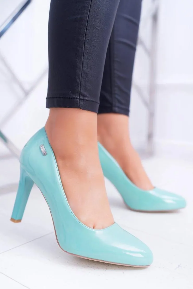 Discount Buty Sergio Leone Czółenka damskie Lakierowane Miętowe Na Słupku Sergio Leone Campbell