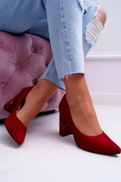 Damskie Laura Messi Czółenka Damskie Zamszowe Czerwone 2050 Tiffany