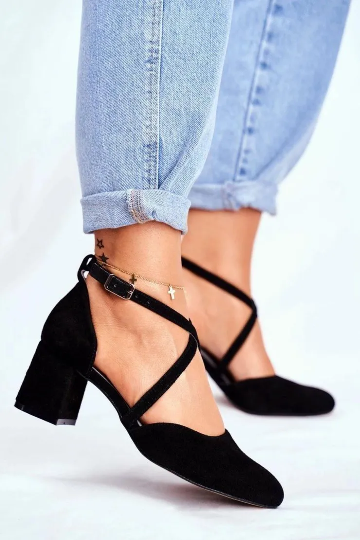 Damskie Maciejka Czółenka Damskie Skórzane Czarne 04070-01