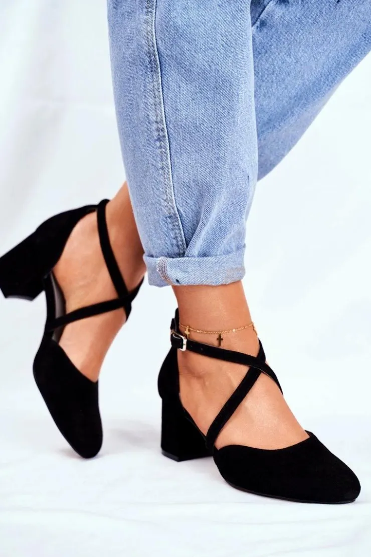 Damskie Maciejka Czółenka Damskie Skórzane Czarne 04070-01