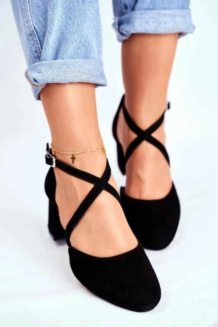 Damskie Maciejka Czółenka Damskie Skórzane Czarne 04070-01