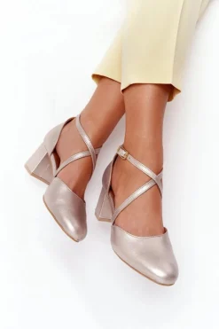 Clearance Maciejka Czółenka Damskie Skórzane Złote 04070-25