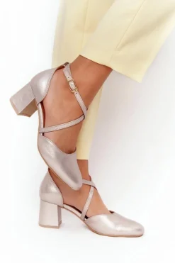 Clearance Maciejka Czółenka Damskie Skórzane Złote 04070-25