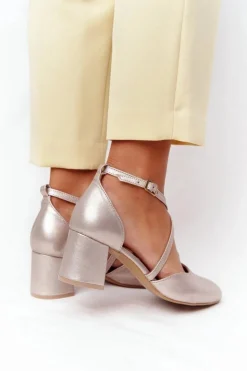 Clearance Maciejka Czółenka Damskie Skórzane Złote 04070-25